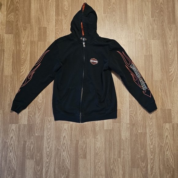 Vintage 90's Harley-Davidson Black Zip Up Hoodie with Flame Sleeves - Picture 4 of 9